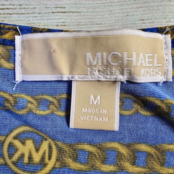 Michael Kors Womens Chain Print Dress  Blue/Gold Polyester Spandex Medium - Picture 5 of 10